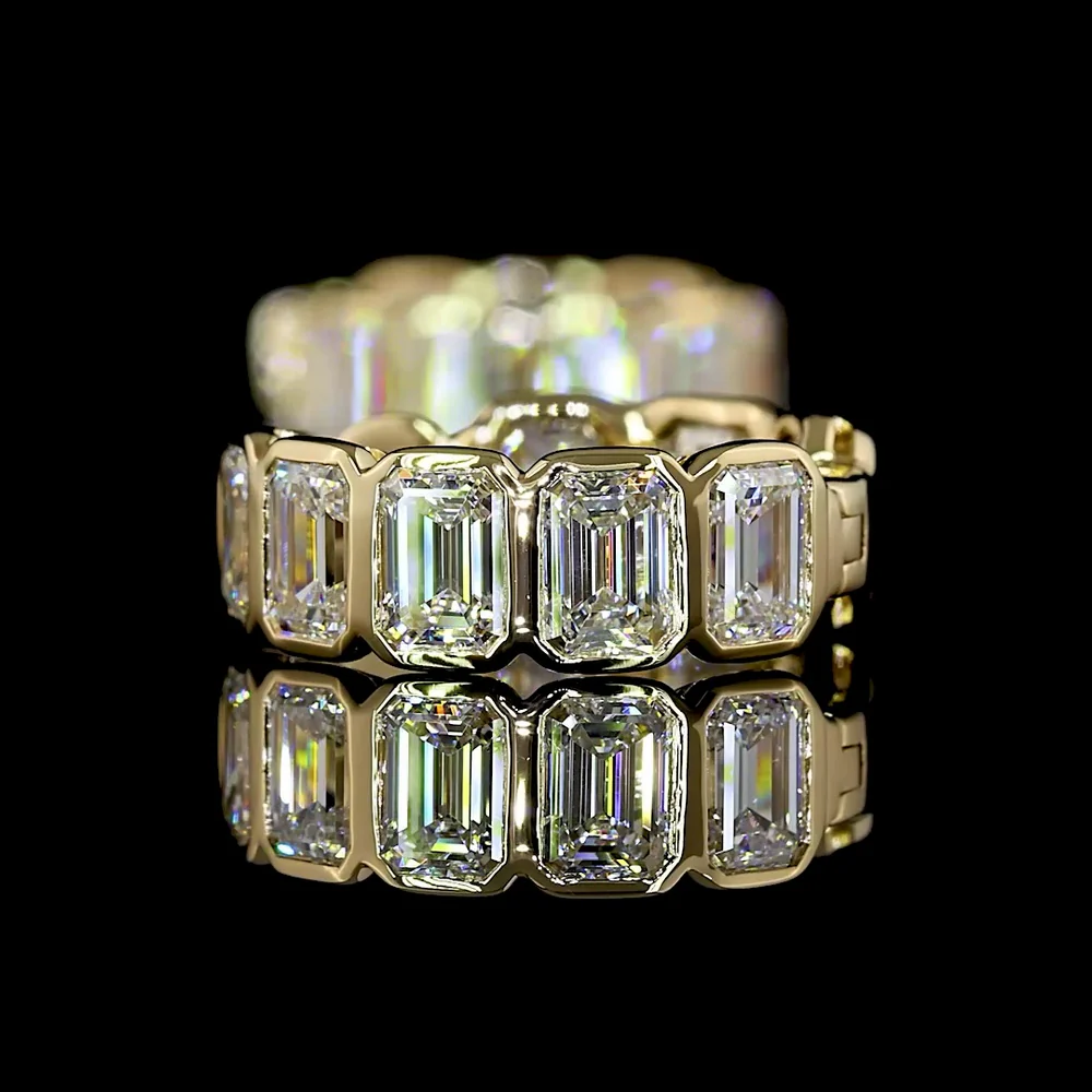 14K Yellow Gold Emerald Cut Lab Diamond Huggie Earrings with Bezel Setting - 3.59 Carat Total Weight (F VS1) - Covaloro Fine Jewelry - Image 4