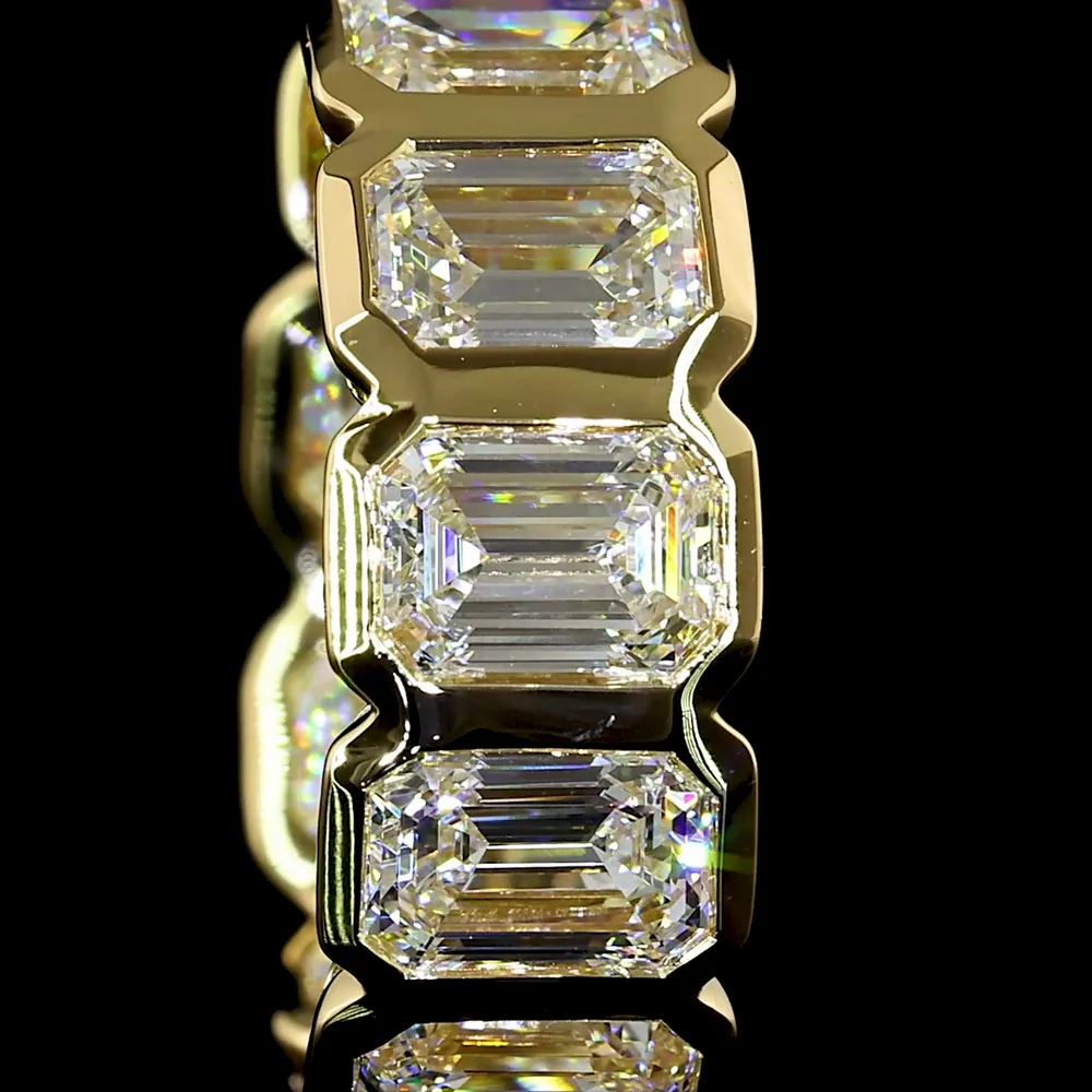 14K Yellow Gold Emerald Cut Lab Diamond Huggie Earrings with Bezel Settings - 3.61 Carat Total Diamond Weight (E-F Color, VS Clarity) - Covaloro Fine Jewelry - Image 2