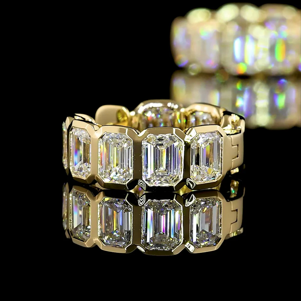 14K Yellow Gold Emerald Cut Lab Diamond Huggie Earrings with Bezel Settings - 3.61 Carat Total Diamond Weight (E-F Color, VS Clarity) - Covaloro Fine Jewelry - Image 4