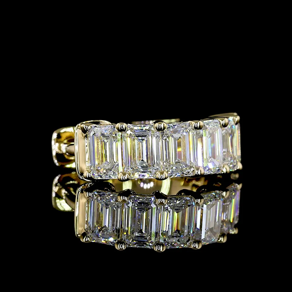 14K Yellow Gold Emerald Cut Lab Diamond Huggie Earrings with Prong Setting - 2.00 Total Carat Weight - Covaloro Fine Jewelry - Image 3