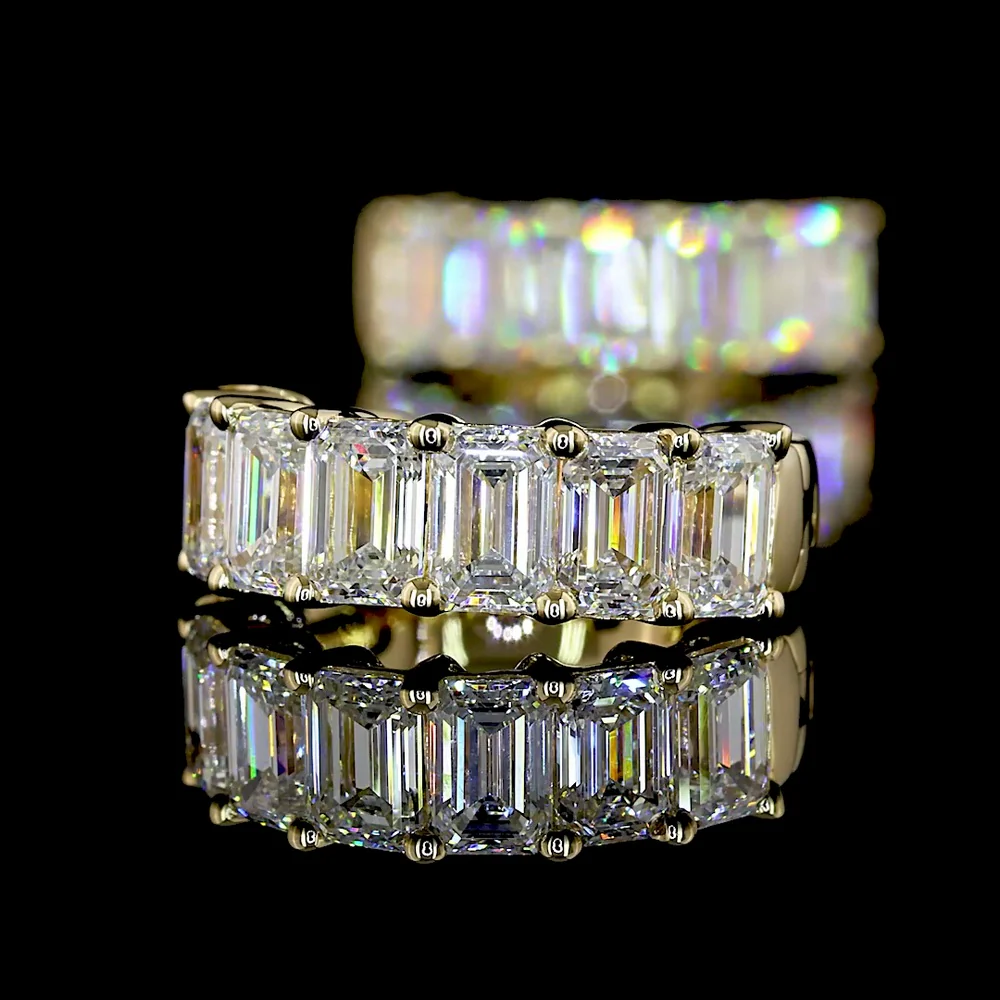 14K Yellow Gold Emerald Cut Lab Diamond Huggie Earrings with Prong Setting - 2.00 Total Carat Weight - Covaloro Fine Jewelry - Image 4