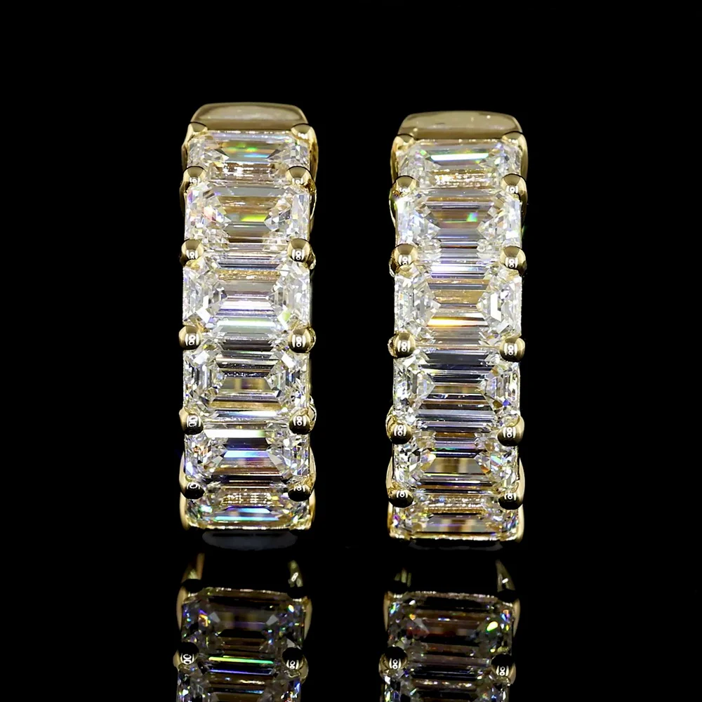 14K Yellow Gold Emerald-Cut Lab Diamond Huggie Hoop Earrings - 3.44 Carats Total Diamond Weight, E-F Color, VS Clarity - Covaloro Fine Jewelry - Image 2