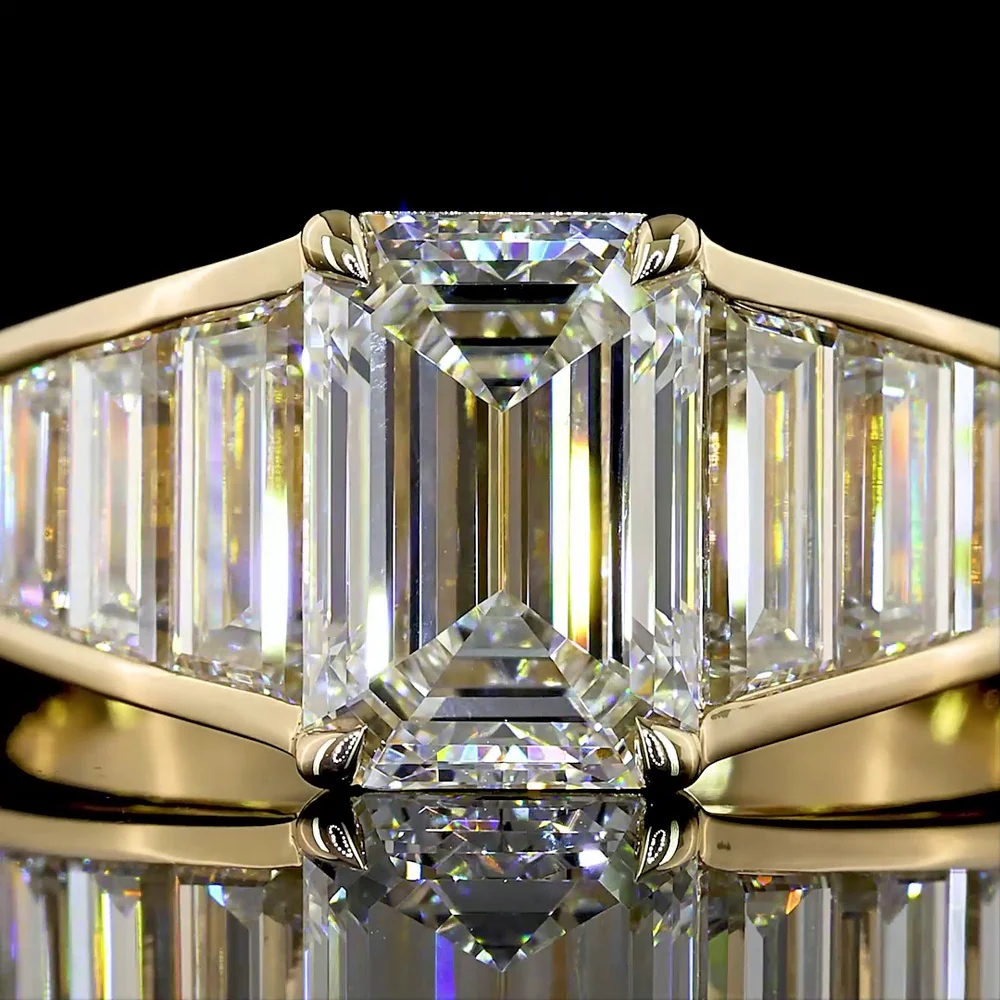 14K Yellow Gold Emerald Cut Lab Diamond Ring with Baguette Accents - 2.14 Carats Center Stone, 4.45 Carats Total Diamond Weight, E VVS2 - Covaloro Fine Jewelry - Image 2