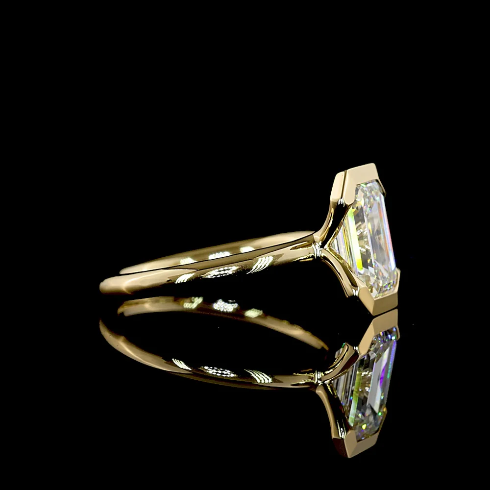 14K Yellow Gold Emerald Cut Lab Diamond Solitaire Ring - 2.25 Carats Total Diamond Weight IGI Certified - Covaloro Fine Jewelry - Image 2