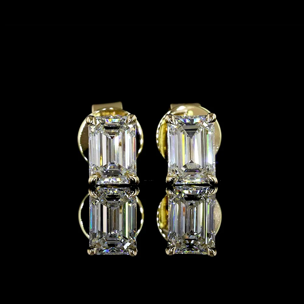 14K Yellow Gold Emerald Cut Lab Diamond Stud Earrings - 1.08 Total Carat Weight, E-F Color, VVS2 Clarity - Covaloro Fine Jewelry - Image 2