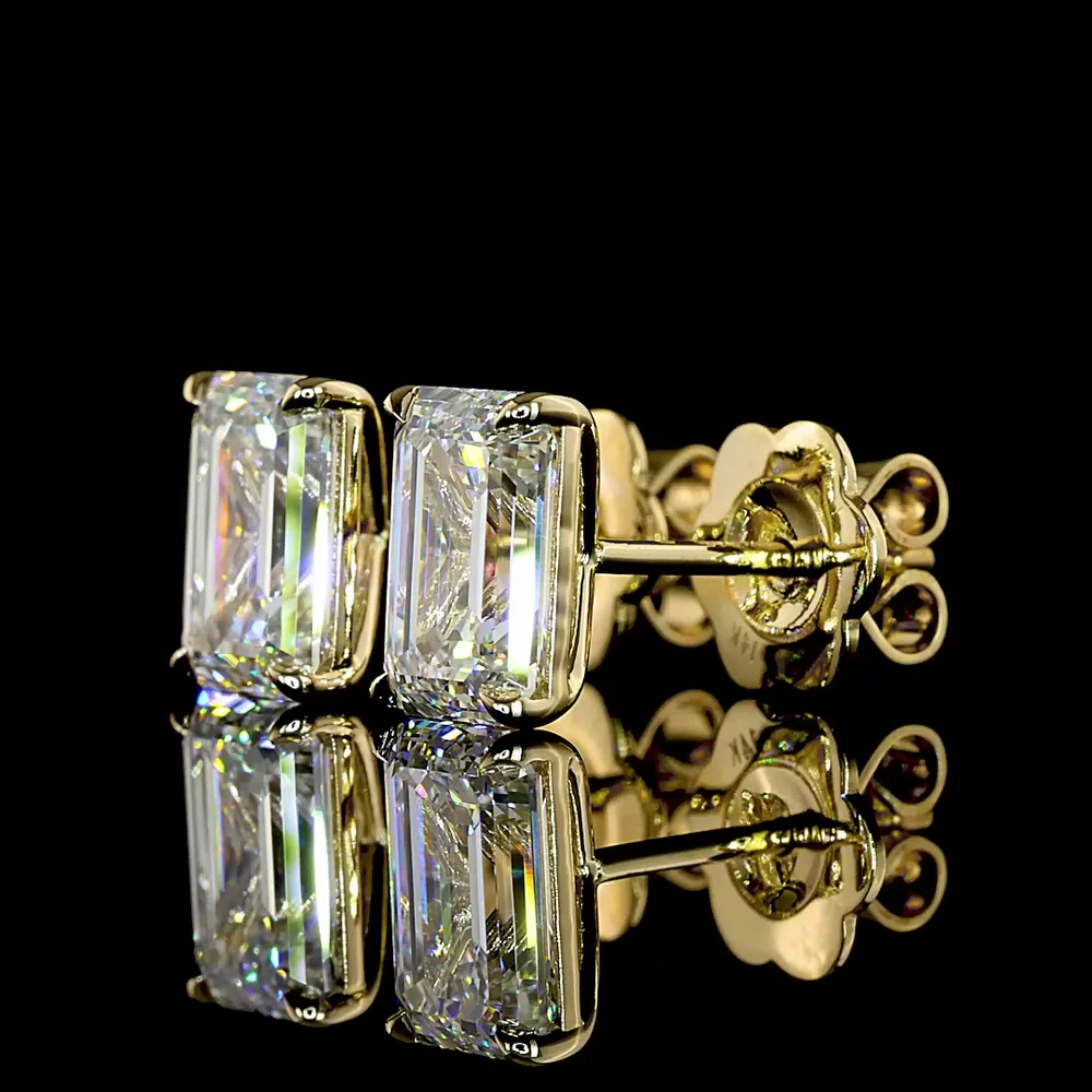 14K Yellow Gold Emerald Cut Lab Diamond Stud Earrings - 3.08 Carats Total Diamond Weight (E-F Color, VVS2 Clarity) - Covaloro Fine Jewelry - Image 3