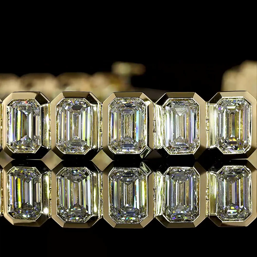14K Yellow Gold Emerald Cut Lab Diamond Tennis Bracelet - 12.18 Carat Total Weight, Bezel Set, 38 Stones, E-F VS Quality - Covaloro Fine Jewelry - Image 2