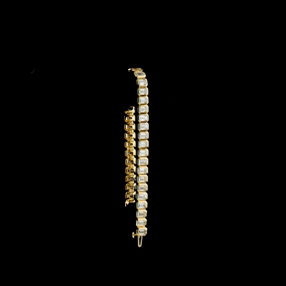 14K Yellow Gold Emerald Cut Lab Diamond Tennis Bracelet - 12.18 Carat Total Weight, Bezel Set, 38 Stones, E-F VS Quality - Covaloro Fine Jewelry - Image 3