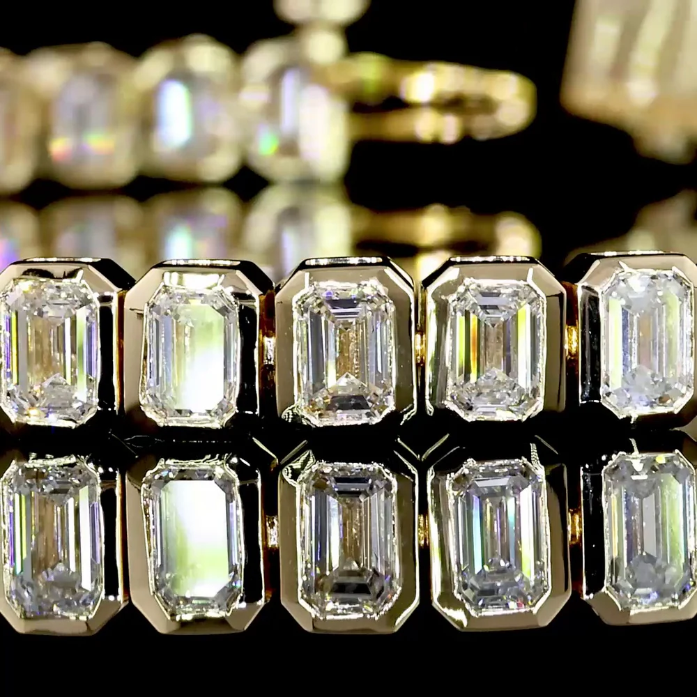 14K Yellow Gold Emerald Cut Lab Diamond Tennis Bracelet with Bezel Setting - 7.29 Total Carat Weight (50 Stones, E-F Color, VS Clarity) - Covaloro Fine Jewelry - Image 3