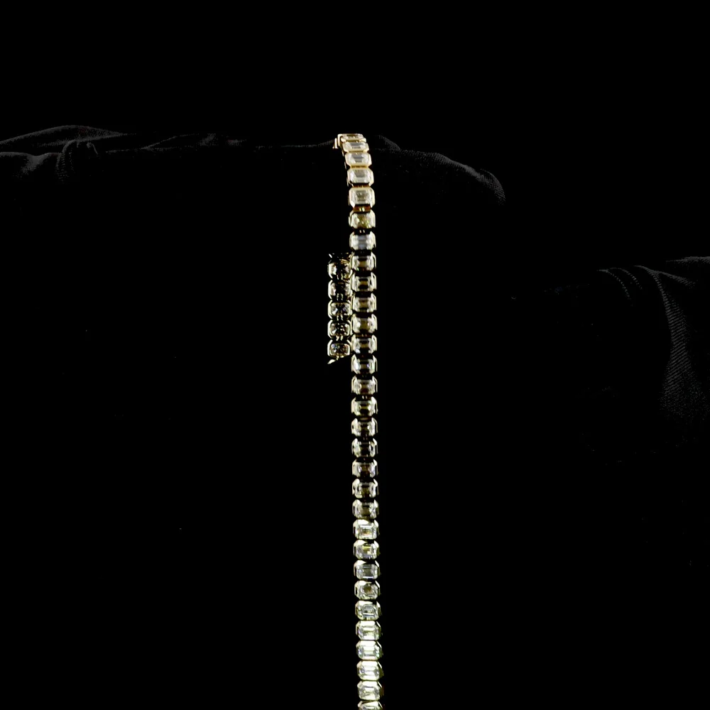 14K Yellow Gold Emerald Cut Lab Diamond Tennis Bracelet with Bezel Setting - 7.29 Total Carat Weight (50 Stones, E-F Color, VS Clarity) - Covaloro Fine Jewelry - Image 4