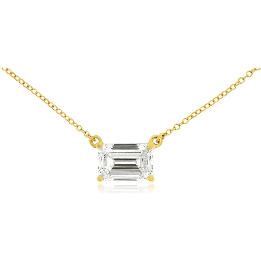 14K Yellow Gold Emerald Cut Lab Grown Diamond Solitaire Necklace - 2.03 Carat Total Diamond Weight - Royal Jewelry