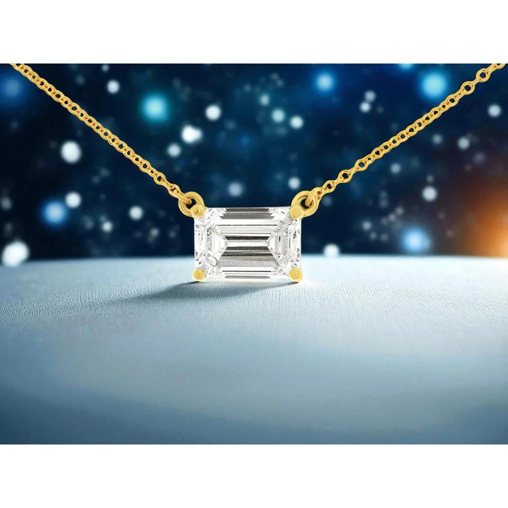 14K Yellow Gold Emerald Cut Lab Grown Diamond Solitaire Necklace - 2.03 Carat Total Diamond Weight - Royal Jewelry - Image 2