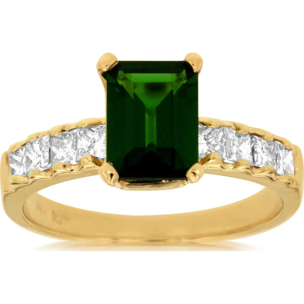 14K Yellow Gold Emerald Cut Russalite and Diamond Ring - 1.60 Carat Russalite and 0.76 Carat Total Diamond Weight - Royal Jewelry