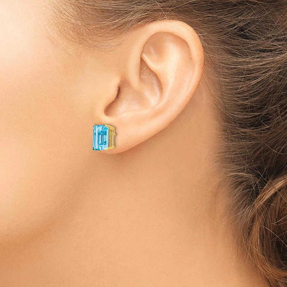 14K Yellow Gold Emerald Cut Swiss Blue Topaz Stud Earrings - 4.00 Carat Total Gem Weight by Monteluci Fine Jewelry - Image 3