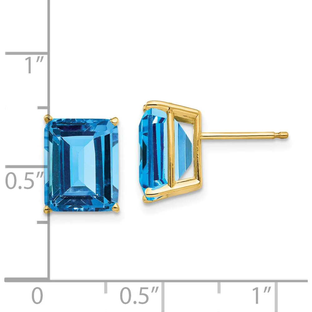 14K Yellow Gold Emerald Cut Swiss Blue Topaz Stud Earrings - 4.00 Carat Total Gem Weight by Monteluci Fine Jewelry - Image 4