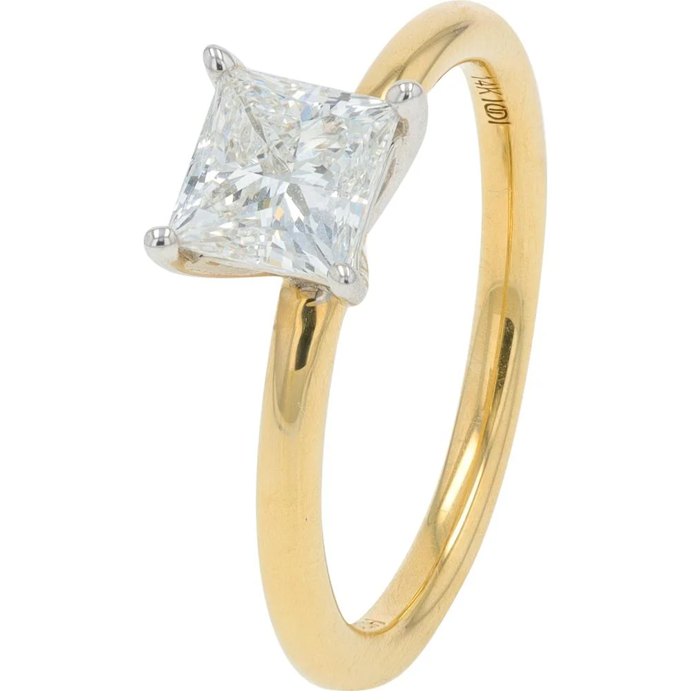 14K Yellow Gold Engagement Ring with 1.00 Carat Lab Grown Princess Cut Diamond