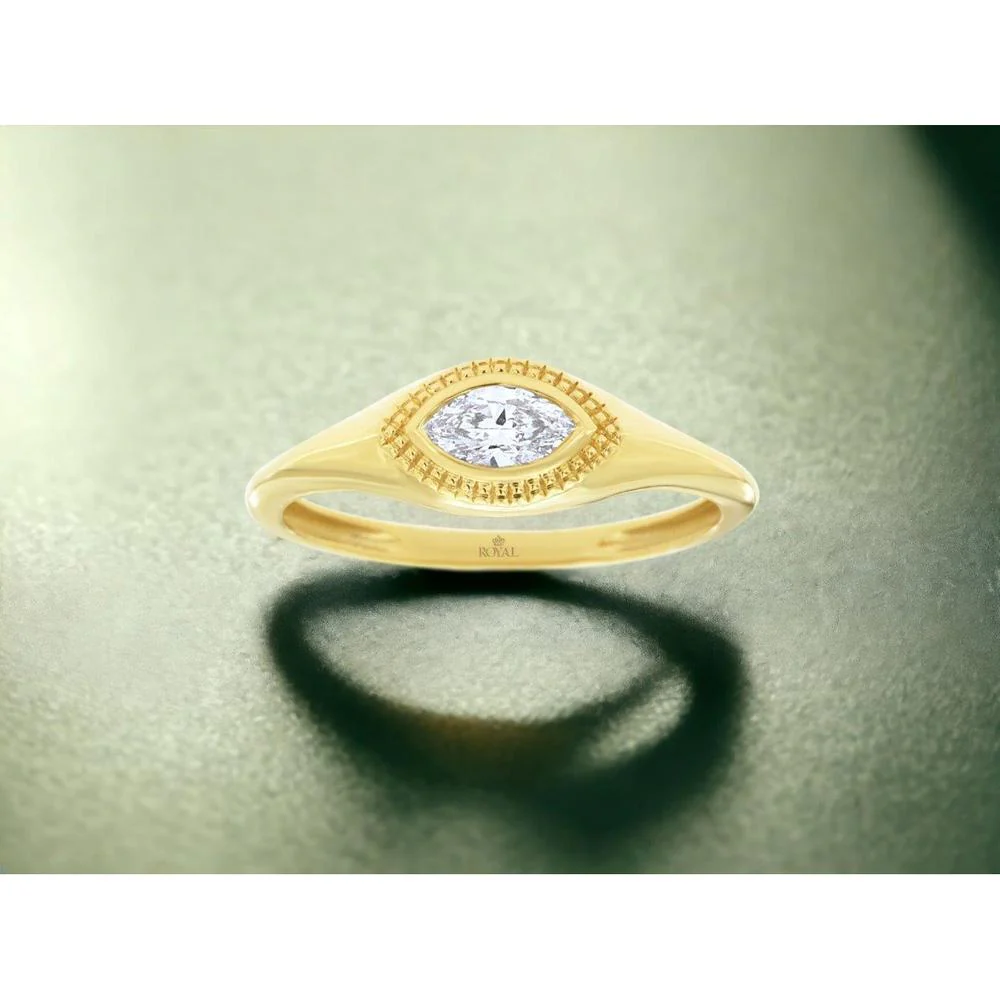 14K Yellow Gold Engagement Ring with Marquise Cut Diamond and Milgrain Detail - 0.25 Carat Diamond Weight - Royal Jewelry - Image 3