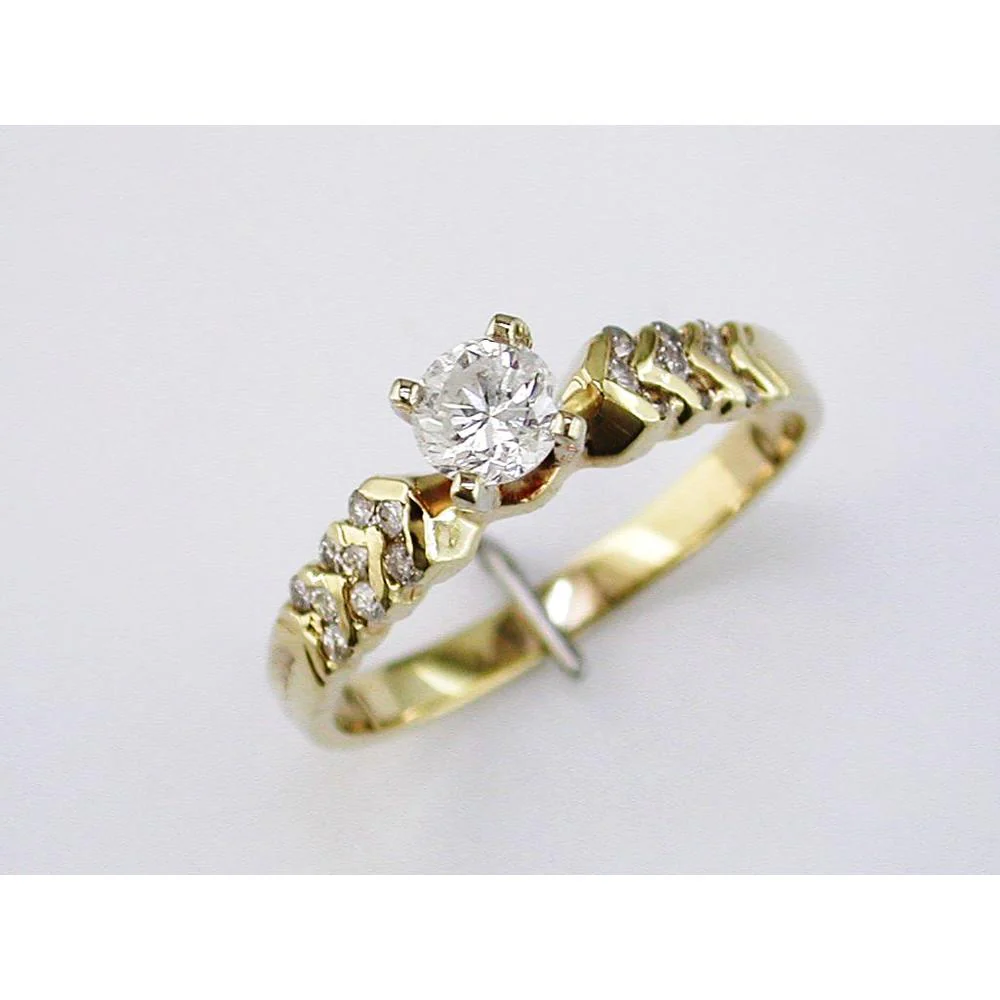 14K Yellow Gold Engagement Ring with Round 0.40 Carats Diamond and 0.23 Carats Side Diamonds - Royal Jewelry