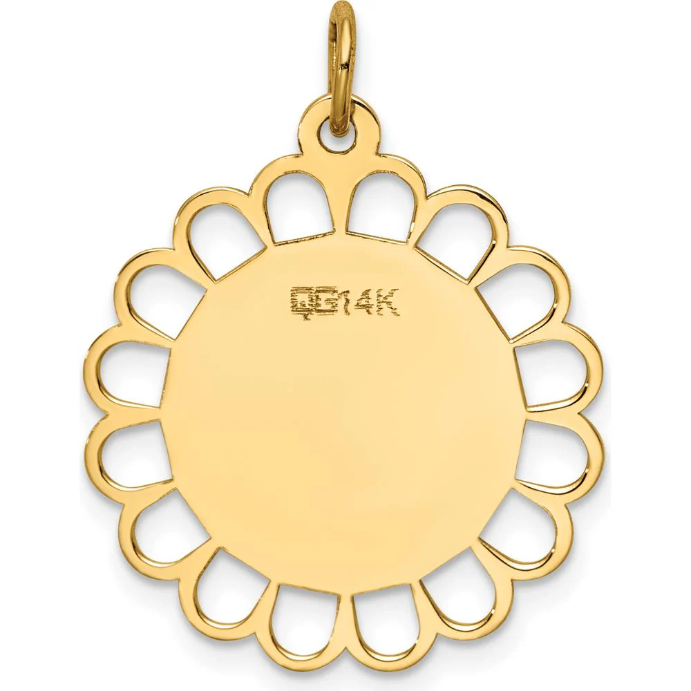 14K Yellow Gold Engravable Flower Disc Charm - Personalized Pendant by Oro Pregiato - Image 3