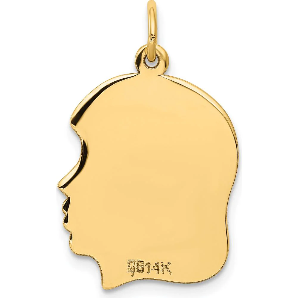14K Yellow Gold Engravable Right-Facing Girl Head Charm - 23mm by Oro Pregiato - Image 3