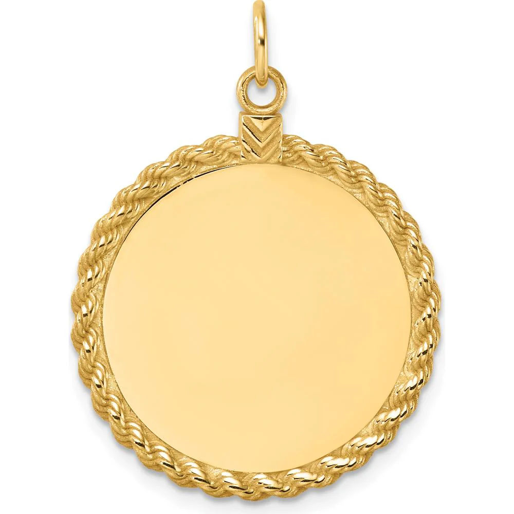 14K Yellow Gold Engravable Rope Edge Disc Pendant - Personalized Charm by Oro Pregiato