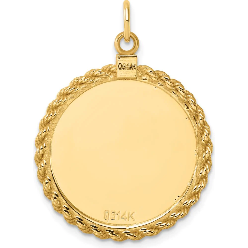 14K Yellow Gold Engravable Rope Edge Disc Pendant - Personalized Charm by Oro Pregiato - Image 3