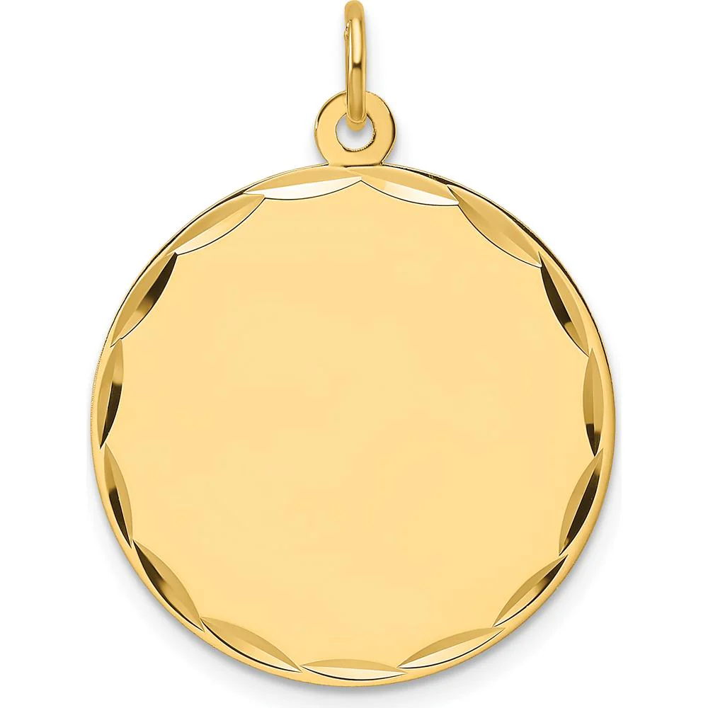 14K Yellow Gold Engravable Round Disc Charm with Polished Diamond-Cut Edge by Oro Pregiato