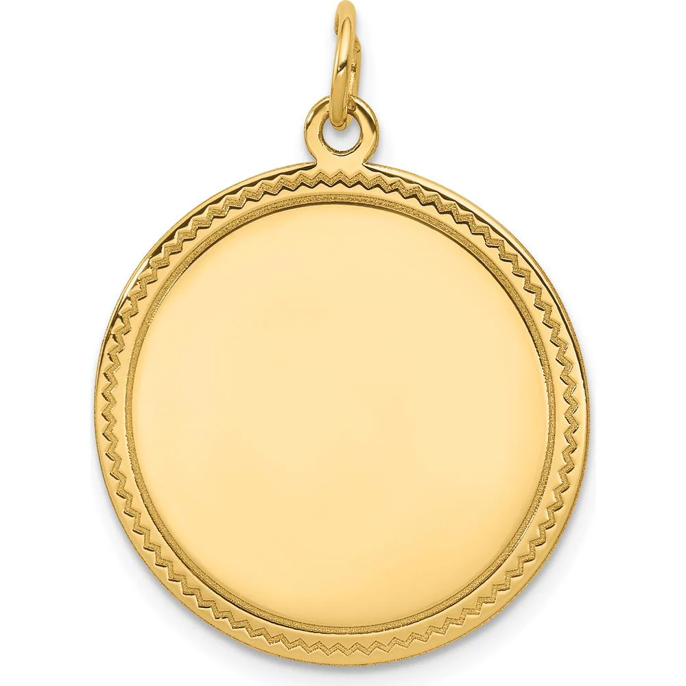 14K Yellow Gold Engravable Round Disc Charm with Textured Laser Design - 23mm by Oro Pregiato - Image 2