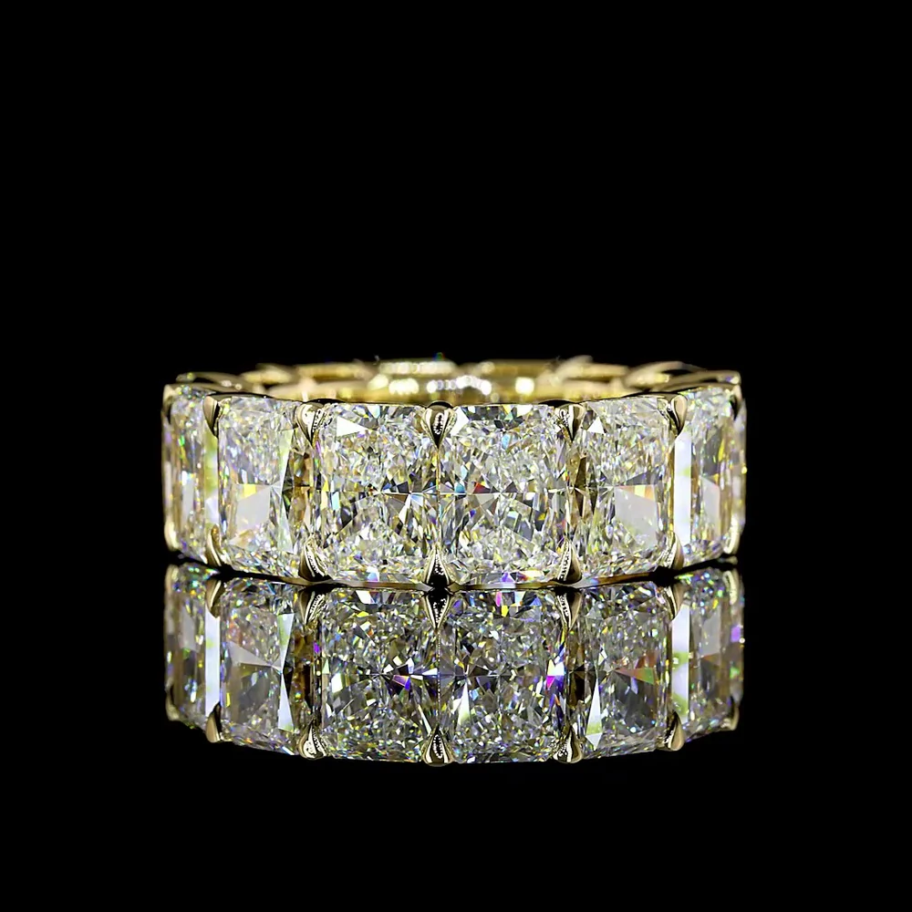 14K Yellow Gold Eternity Band with 14 Radiant Cut Lab Diamonds - 14.69 Carat Total Diamond Weight - Covaloro Fine Jewelry