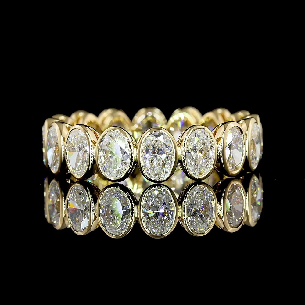 14K Yellow Gold Eternity Band with 16 Bezel-Set Oval Lab Diamonds - 3.03 Total Carat Weight, E-F Color VS Clarity, North-South Orientation - Covaloro Fine Jewelry