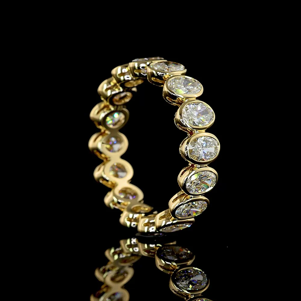 14K Yellow Gold Eternity Band with 16 Bezel-Set Oval Lab Diamonds - 3.03 Total Carat Weight, E-F Color VS Clarity, North-South Orientation - Covaloro Fine Jewelry - Image 3
