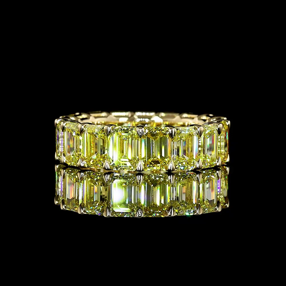 14K Yellow Gold Eternity Band with 17 Emerald Cut Fancy Vivid Yellow Lab Diamonds - 7.34 Carats Total Weight - Covaloro Fine Jewelry
