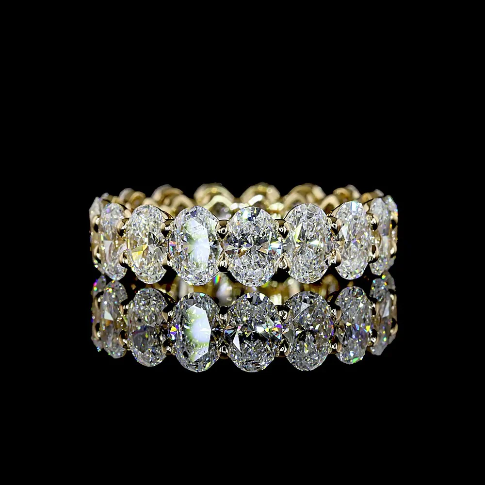 14K Yellow Gold Eternity Band with 17 Oval Cut Lab Grown Diamonds - 8.8 Carat Total Diamond Weight, E-F Color VS1 Clarity - Covaloro Fine Jewelry