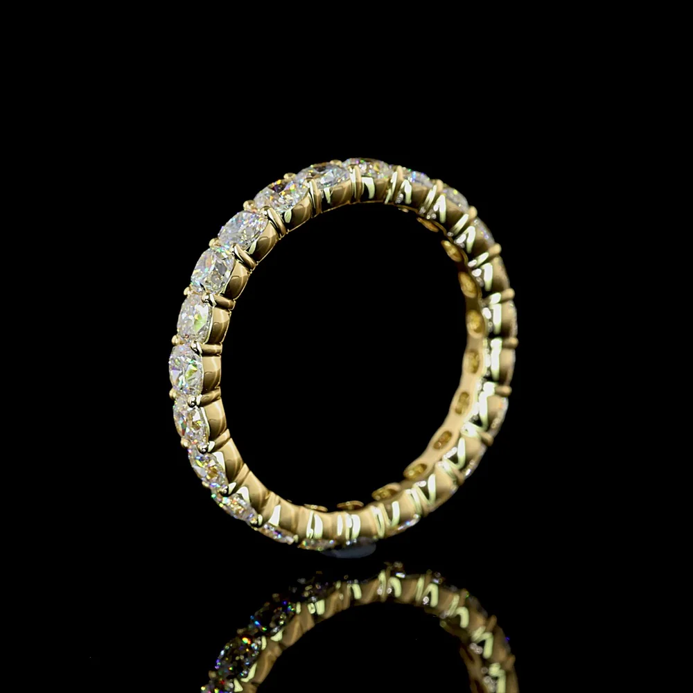 14K Yellow Gold Eternity Band with 2.21 Carats Total Weight Square Cushion Brilliant Cut Lab Diamonds in Prong Setting - Covaloro Fine Jewelry