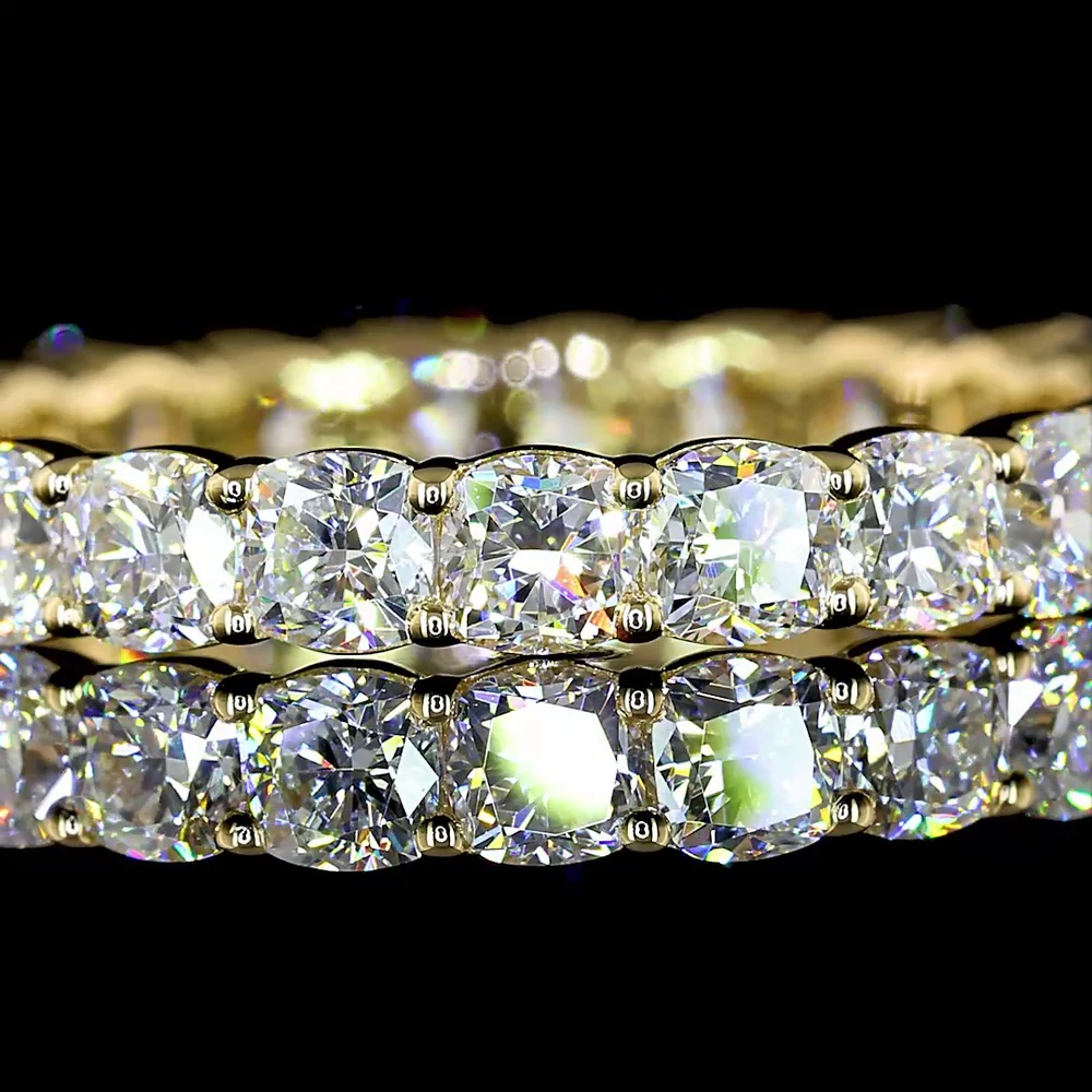 14K Yellow Gold Eternity Band with 2.21 Carats Total Weight Square Cushion Brilliant Cut Lab Diamonds in Prong Setting - Covaloro Fine Jewelry - Image 3