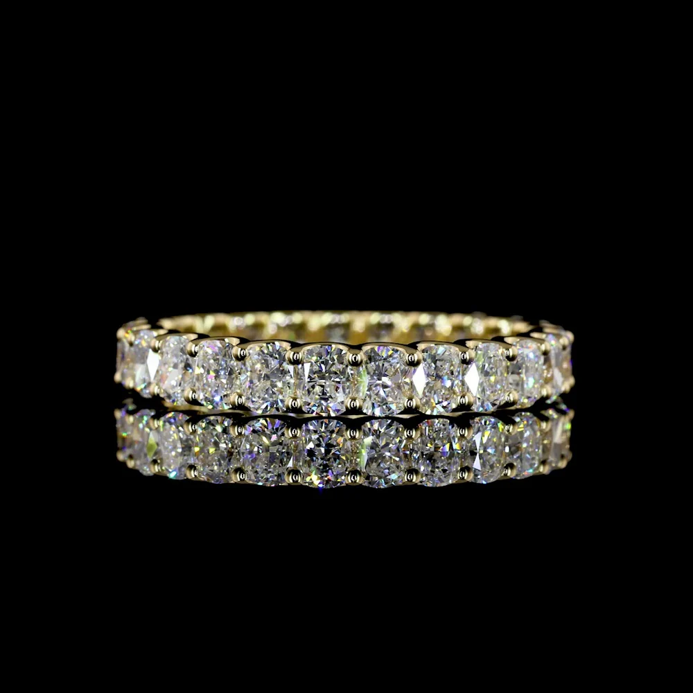 14K Yellow Gold Eternity Band with 25 Cushion Brilliant Cut Lab Diamonds in U-Prong Setting - 2.86 Carats Total Diamond Weight - Covaloro Fine Jewelry