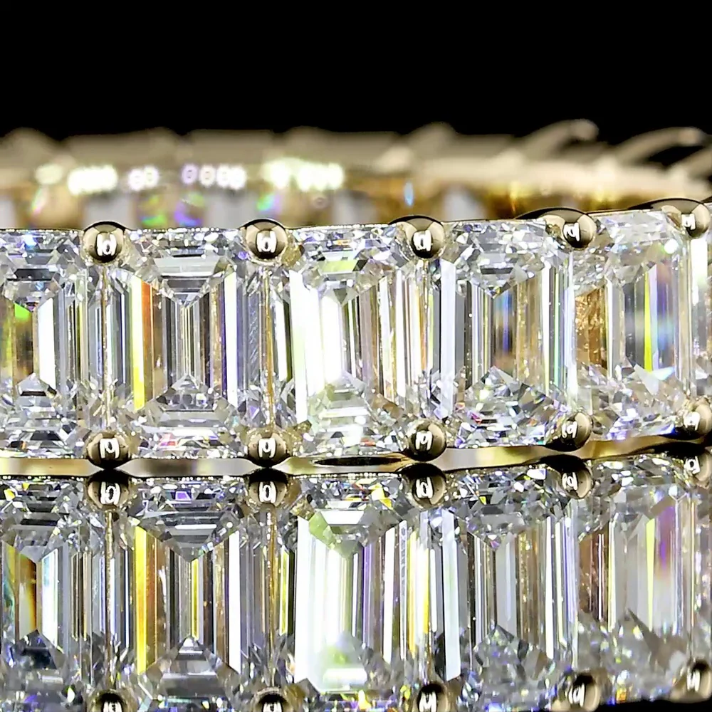 14K Yellow Gold Eternity Band with 26 Prong-Set Emerald Cut Lab Diamonds - 3.20 Carats Total Diamond Weight - Covaloro Fine Jewelry - Image 2