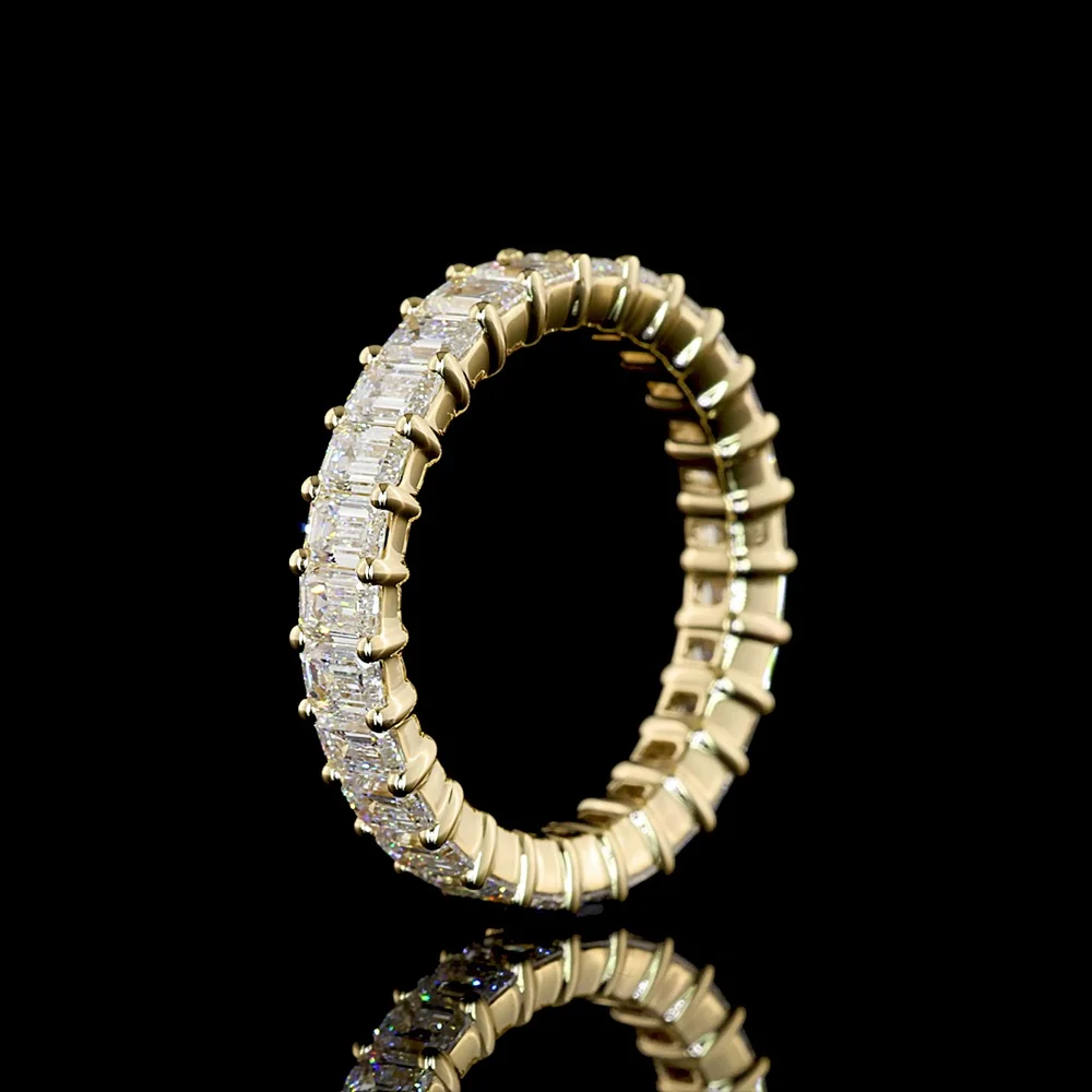 14K Yellow Gold Eternity Band with 27 North-South Prong Set Emerald Cut Lab Diamonds - 2.88 Carats Total Diamond Weight - Covaloro Fine Jewelry - Image 4