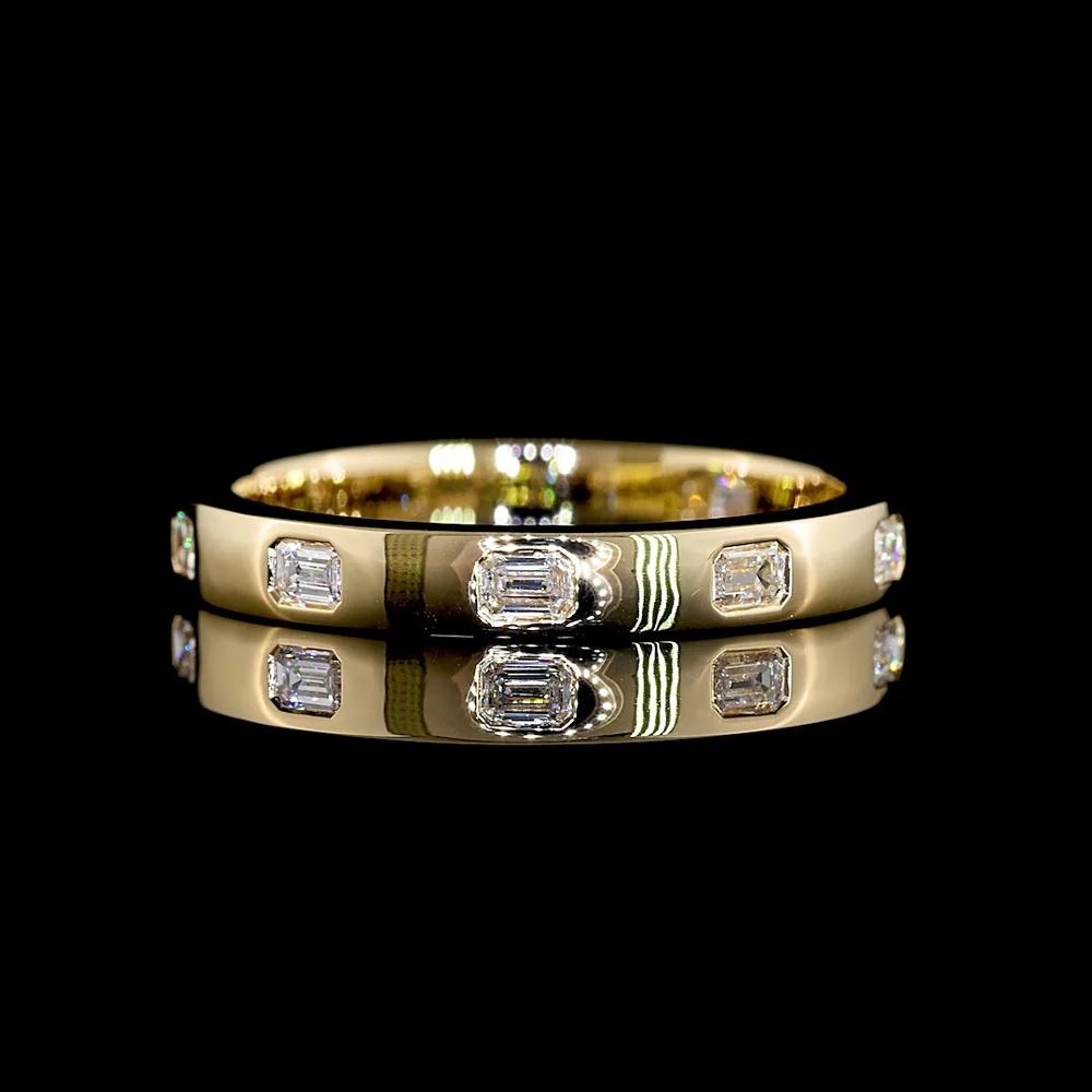 14K Yellow Gold Eternity Band with 7 East-West Flush Set Emerald Cut Lab Diamonds - 0.34 Carats Total Diamond Weight - Covaloro Fine Jewelry