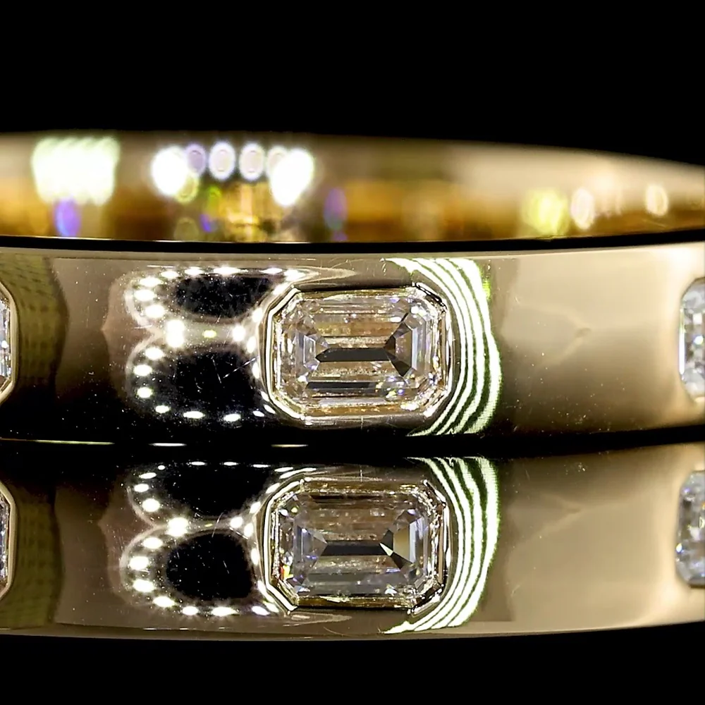 14K Yellow Gold Eternity Band with 7 East-West Flush Set Emerald Cut Lab Diamonds - 0.34 Carats Total Diamond Weight - Covaloro Fine Jewelry - Image 2