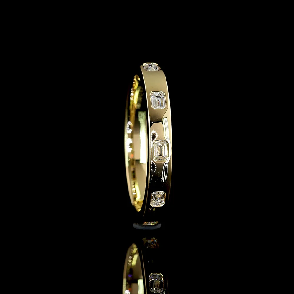 14K Yellow Gold Eternity Band with 7 East-West Flush Set Emerald Cut Lab Diamonds - 0.34 Carats Total Diamond Weight - Covaloro Fine Jewelry - Image 3