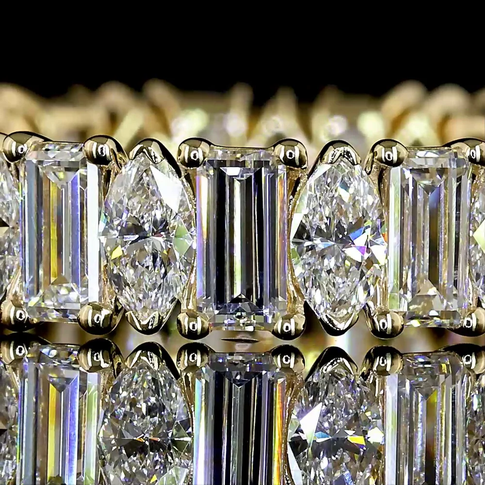 14K Yellow Gold Eternity Band with Alternating Baguette and Marquise Cut Lab Diamonds - 2.6 Carats Total Diamond Weight - Covaloro Fine Jewelry - Image 2