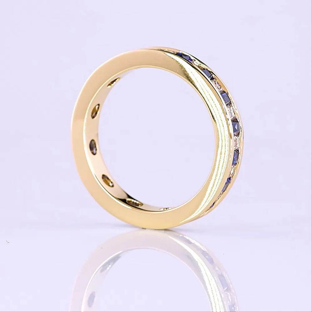 14K Yellow Gold Eternity Band with Alternating Baguette Lab Blue Gemstones and Baguette Diamonds - 0.90 Carat Total Weight - Covaloro Fine Jewelry - Image 3