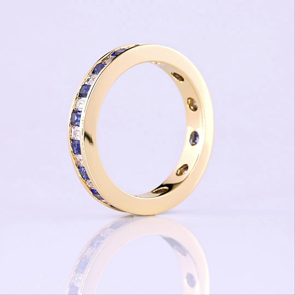 14K Yellow Gold Eternity Band with Alternating Baguette Lab Blue Gemstones and Baguette Diamonds - 0.90 Carat Total Weight - Covaloro Fine Jewelry - Image 4