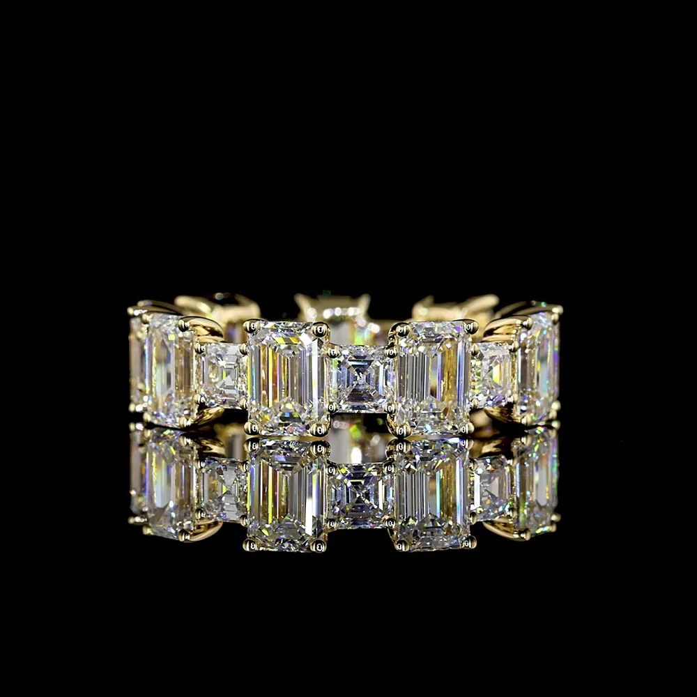14K Yellow Gold Eternity Band with Alternating Emerald and Asscher Cut Lab Diamonds - 7.12 Carat Total Diamond Weight - Covaloro Fine Jewelry