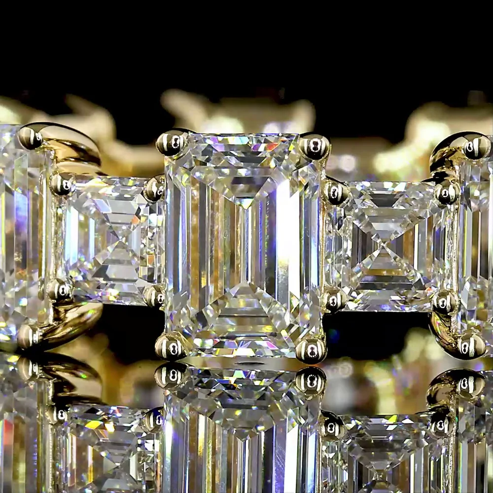 14K Yellow Gold Eternity Band with Alternating Emerald and Asscher Cut Lab Diamonds - 7.12 Carat Total Diamond Weight - Covaloro Fine Jewelry - Image 2