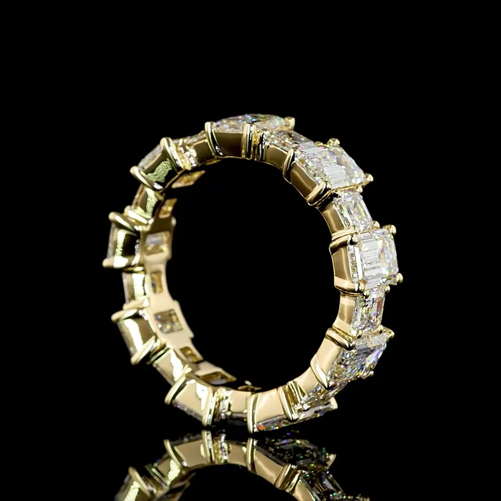 14K Yellow Gold Eternity Band with Alternating Emerald and Asscher Cut Lab Diamonds - 7.12 Carat Total Diamond Weight - Covaloro Fine Jewelry - Image 3