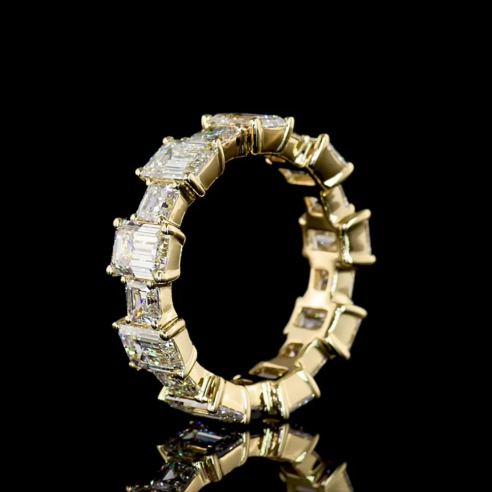14K Yellow Gold Eternity Band with Alternating Emerald and Asscher Cut Lab Diamonds - 7.12 Carat Total Diamond Weight - Covaloro Fine Jewelry - Image 4
