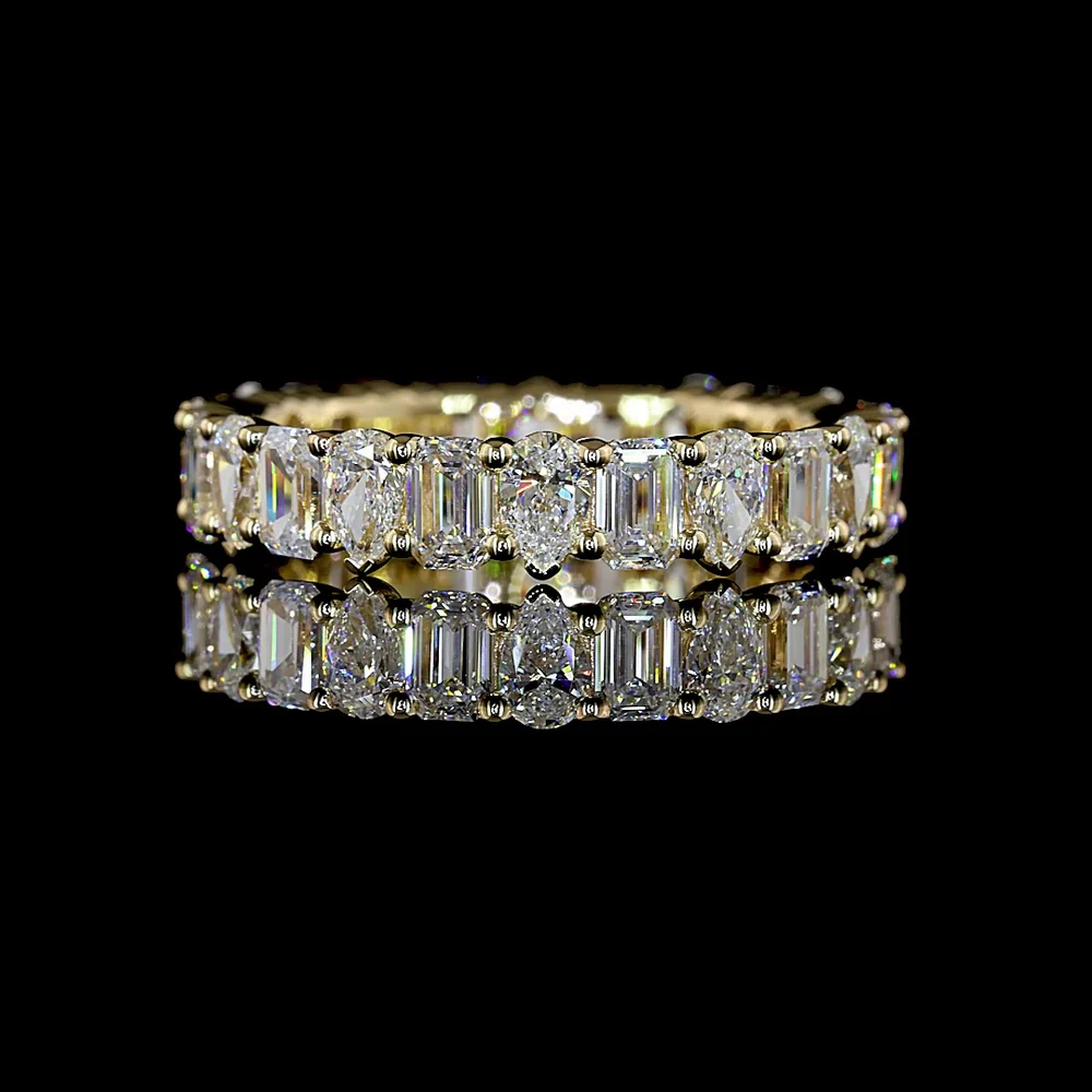 14K Yellow Gold Eternity Band with Alternating Emerald Cut and Pear Shape Lab Diamonds - 2.63 Carat Total Weight - Covaloro Fine Jewelry