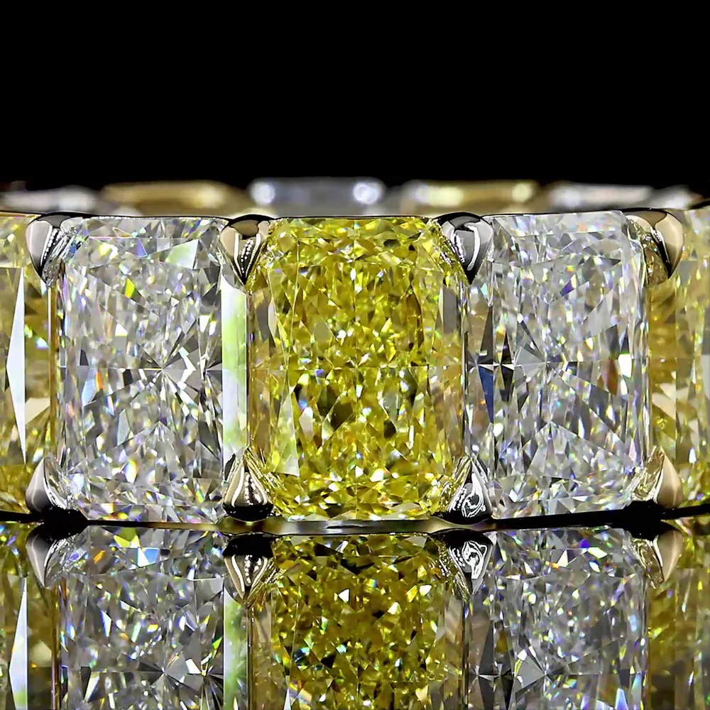 14K Yellow Gold Eternity Band with Alternating Fancy Vivid Yellow and White Radiant Cut Lab Diamonds - 14.41 Carat Total Weight - Covaloro Fine Jewelry - Image 2